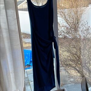 Blue Asymmetrical Sheath Dress with Scoop Neck